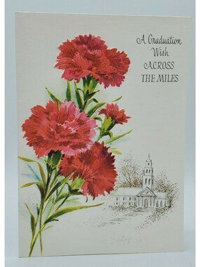 Stationary Greeting Card Graduation Red Glitter Carnations by Rust Craft Vintage